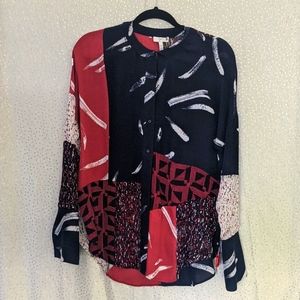 Joie Patterned Blue Red White Sheer Top